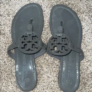 Tory Burch Gray Patent Leather Miller Thong Sandals